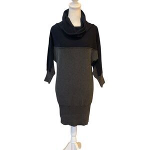 Nautica Sweater Dress Two Tone Navy Grey Cowl Neck Womens Medium NWT